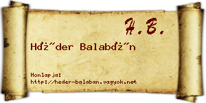 Héder Balabán névjegykártya